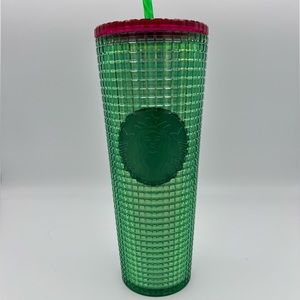 New Starbucks Spring 2023 Venti Size Tumbler Green Grid Red